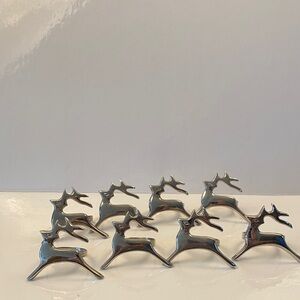 Set of 8 Silver Tone Reindeer Napkin Rings
